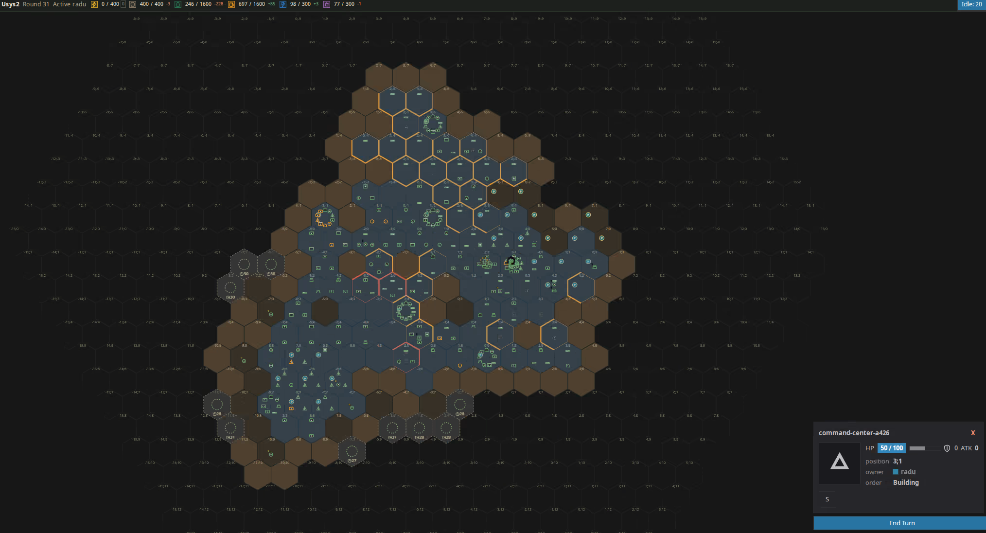 The Round 31 underground map after every surviving territory and Command Center had entered Radu's administration.